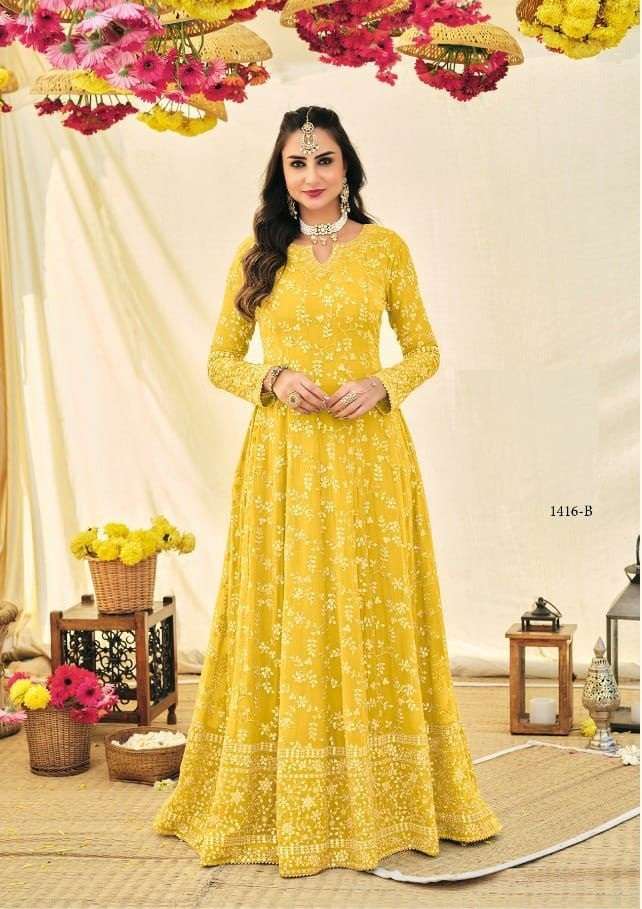 DESIGNER FANCY WEDDING PARTY WEAR GEORGETTE ANARKALI SALWAR SUIT EBA 1416B