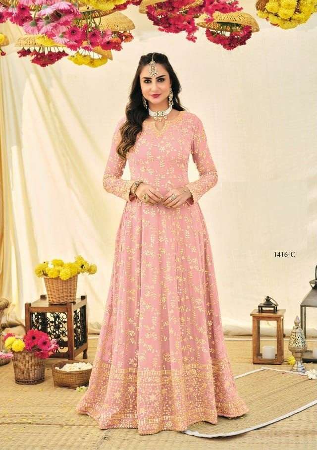 DESIGNER FANCY WEDDING PARTY WEAR GEORGETTE ANARKALI SALWAR SUIT EBA 1416C