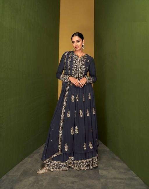 DESIGNER FANCY WEDDING PARTY WEAR GEORGETTE PALAZZO SHARARA SALWAR SUIT SAYURI 140