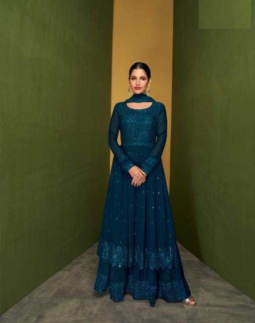 DESIGNER FANCY WEDDING PARTY WEAR GEORGETTE PALAZZO SHARARA SALWAR SUIT SAYURI 144