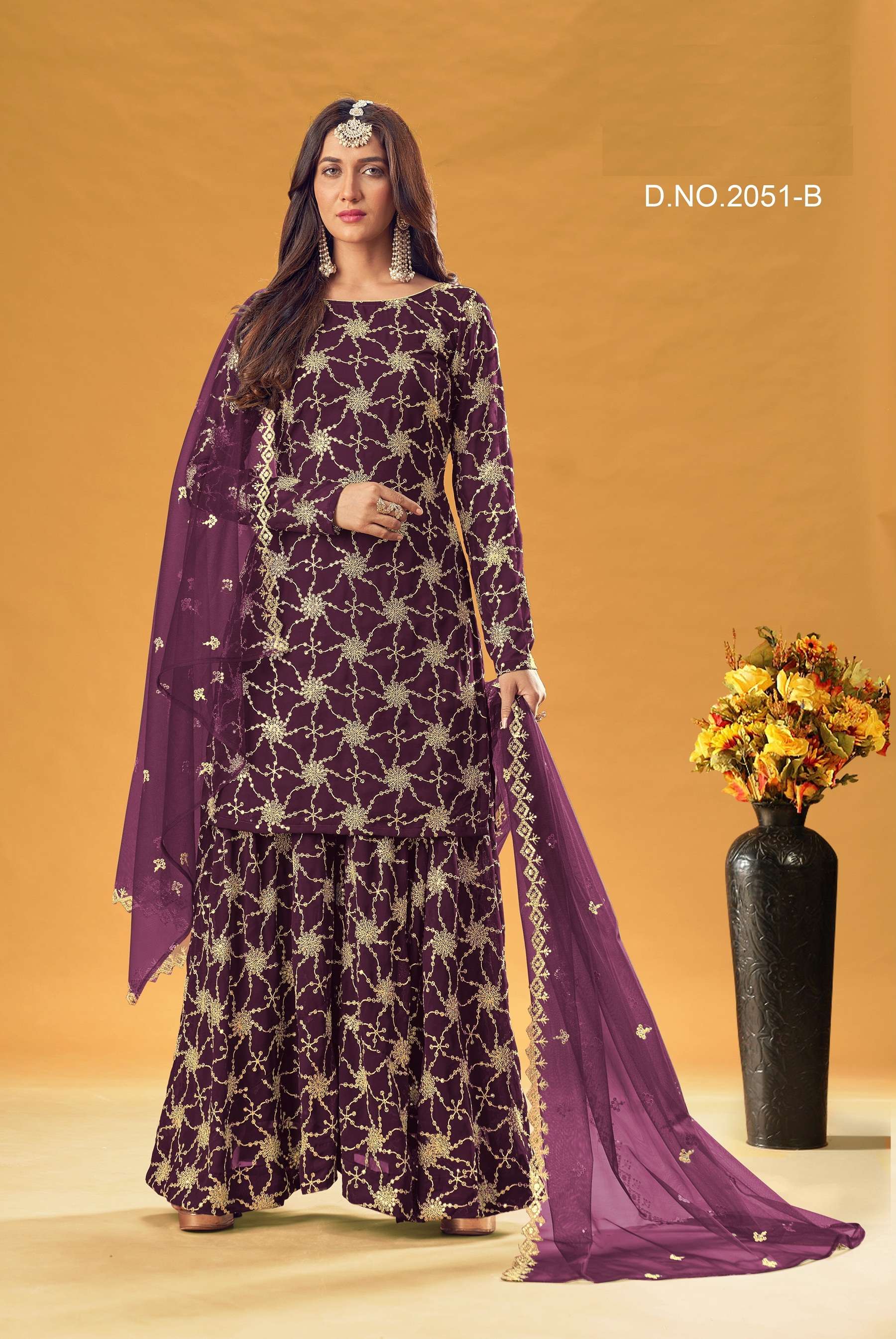 DESIGNER FANCY WEDDING PARTY WEAR GEORGETTE SHARARA SALWAR SUIT SENHORA 2051 B