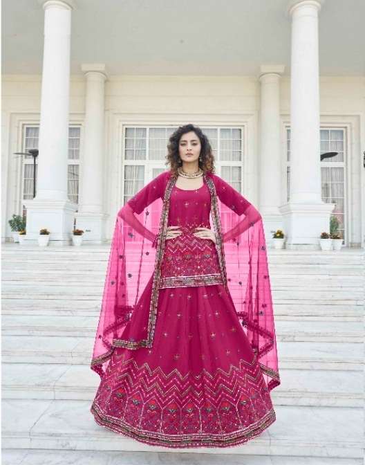 DESIGNER FANCY WEDDING PARTY WEAR LONG CHOLI LEHENGA CHOLI IN CHINON CHIFFON SILK KF 1951