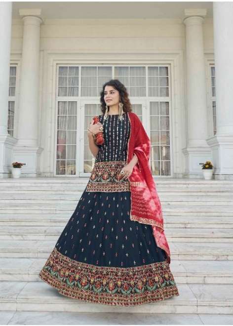 DESIGNER FANCY WEDDING PARTY WEAR LONG CHOLI LEHENGA CHOLI IN CHINON CHIFFON SILK KF 1952