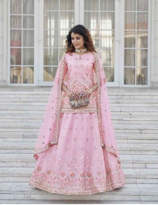 DESIGNER FANCY WEDDING PARTY WEAR LONG CHOLI LEHENGA CHOLI IN CHINON CHIFFON SILK KF 1953