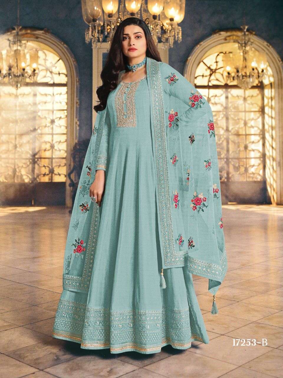 DESIGNER FANCY WEDDING PARTY WEAR SILK SHARARA SALWAR SUIT 17253C