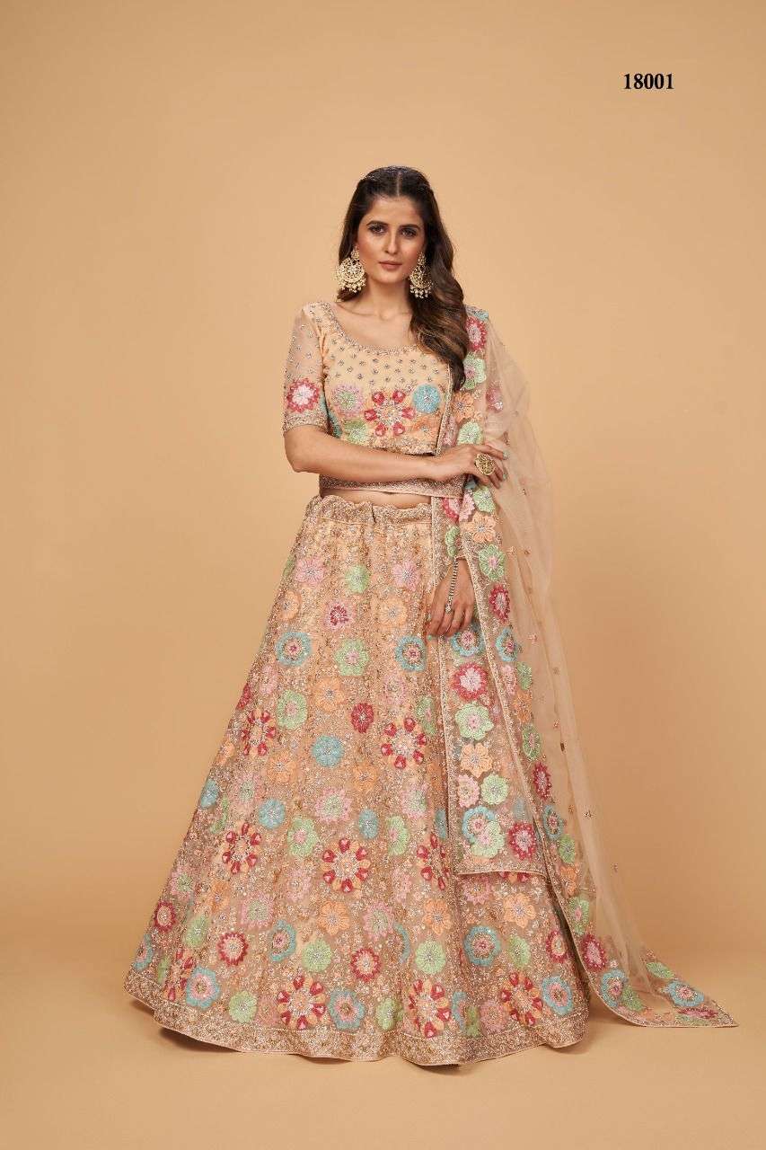 HOT SELLING BEST DESIGNER PARTY WEAR LEHENGA CHOLI IN NET WITH SEQUENCE WORK ARYA 18001