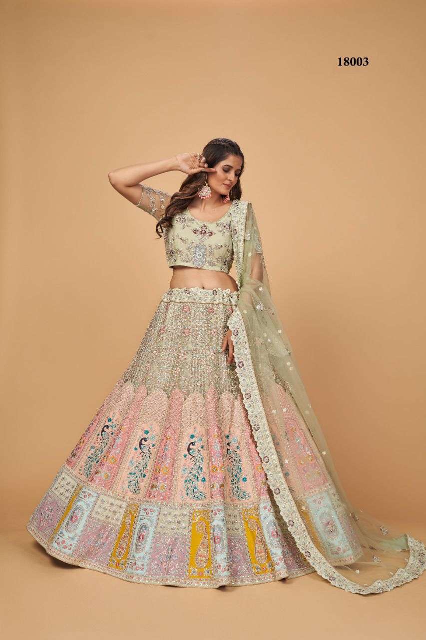 HOT SELLING BEST DESIGNER PARTY WEAR LEHENGA CHOLI IN NET WITH SEQUENCE WORK ARYA 18003