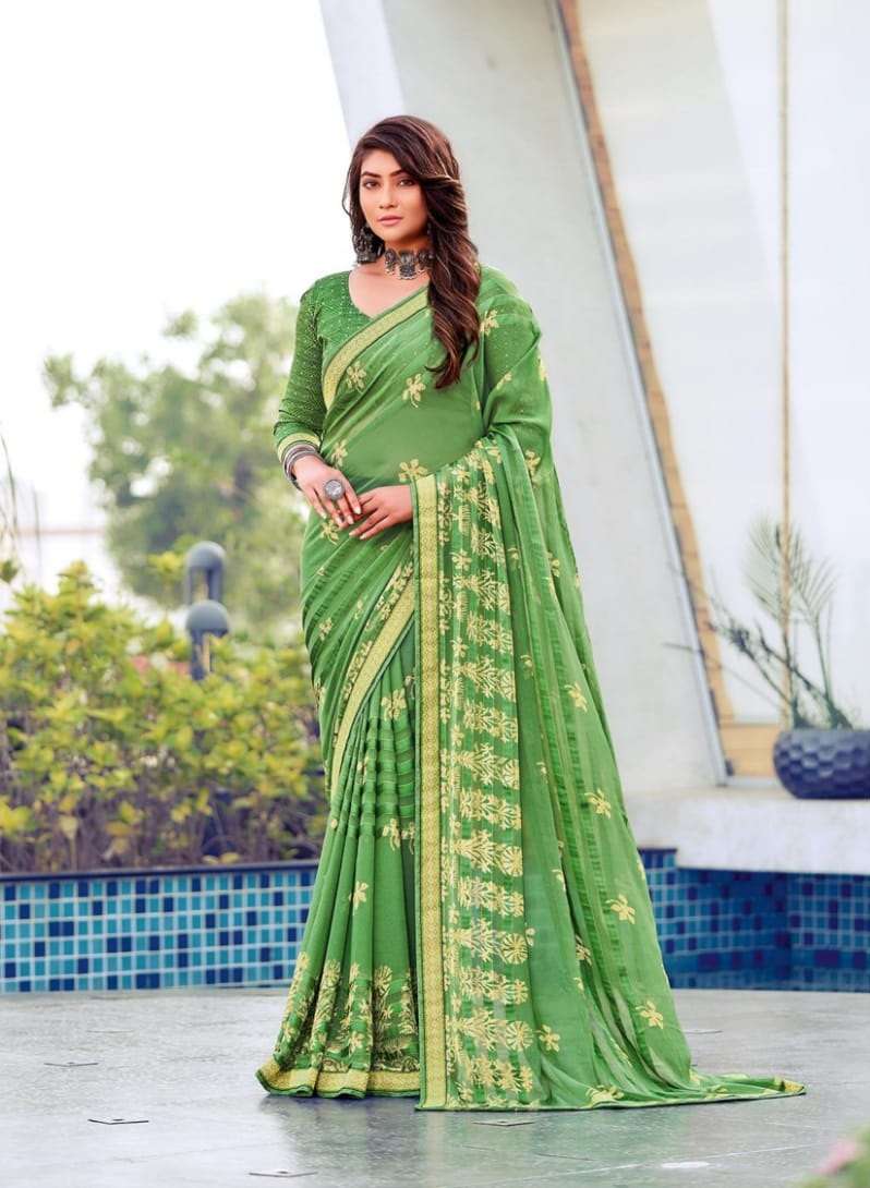 HOT SELLING DESIGNER CHINON SILK SAREE EXCLUSIVE COLLECTION FOR WEDDING PARTY WEAR AMAR SM 1002