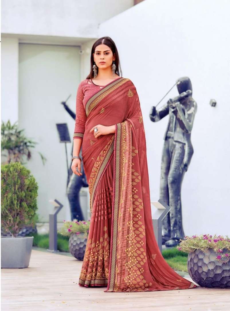 HOT SELLING DESIGNER CHINON SILK SAREE EXCLUSIVE COLLECTION FOR WEDDING PARTY WEAR AMAR SM 1005