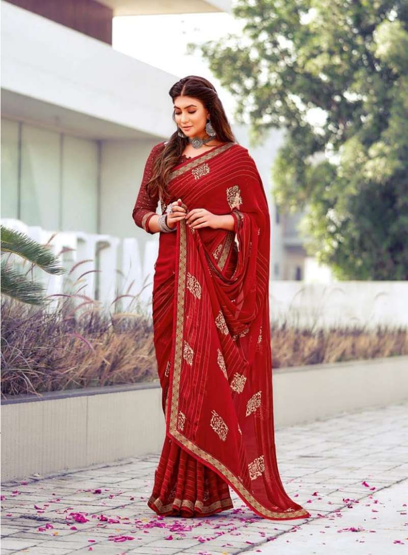 HOT SELLING DESIGNER CHINON SILK SAREE EXCLUSIVE COLLECTION FOR WEDDING PARTY WEAR AMAR SM 1007