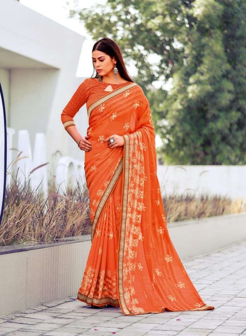 HOT SELLING DESIGNER CHINON SILK SAREE EXCLUSIVE COLLECTION FOR WEDDING PARTY WEAR AMAR SM 1009