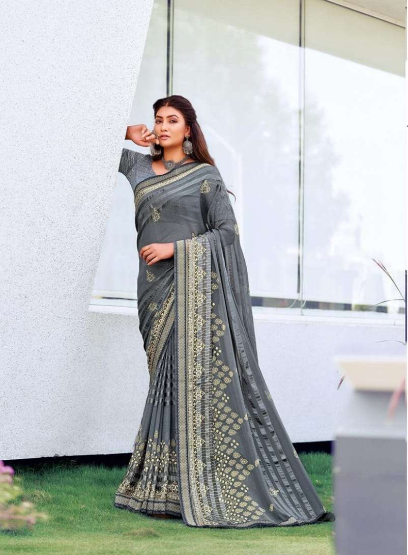 HOT SELLING DESIGNER CHINON SILK SAREE EXCLUSIVE COLLECTION FOR WEDDING PARTY WEAR AMAR SM 1010