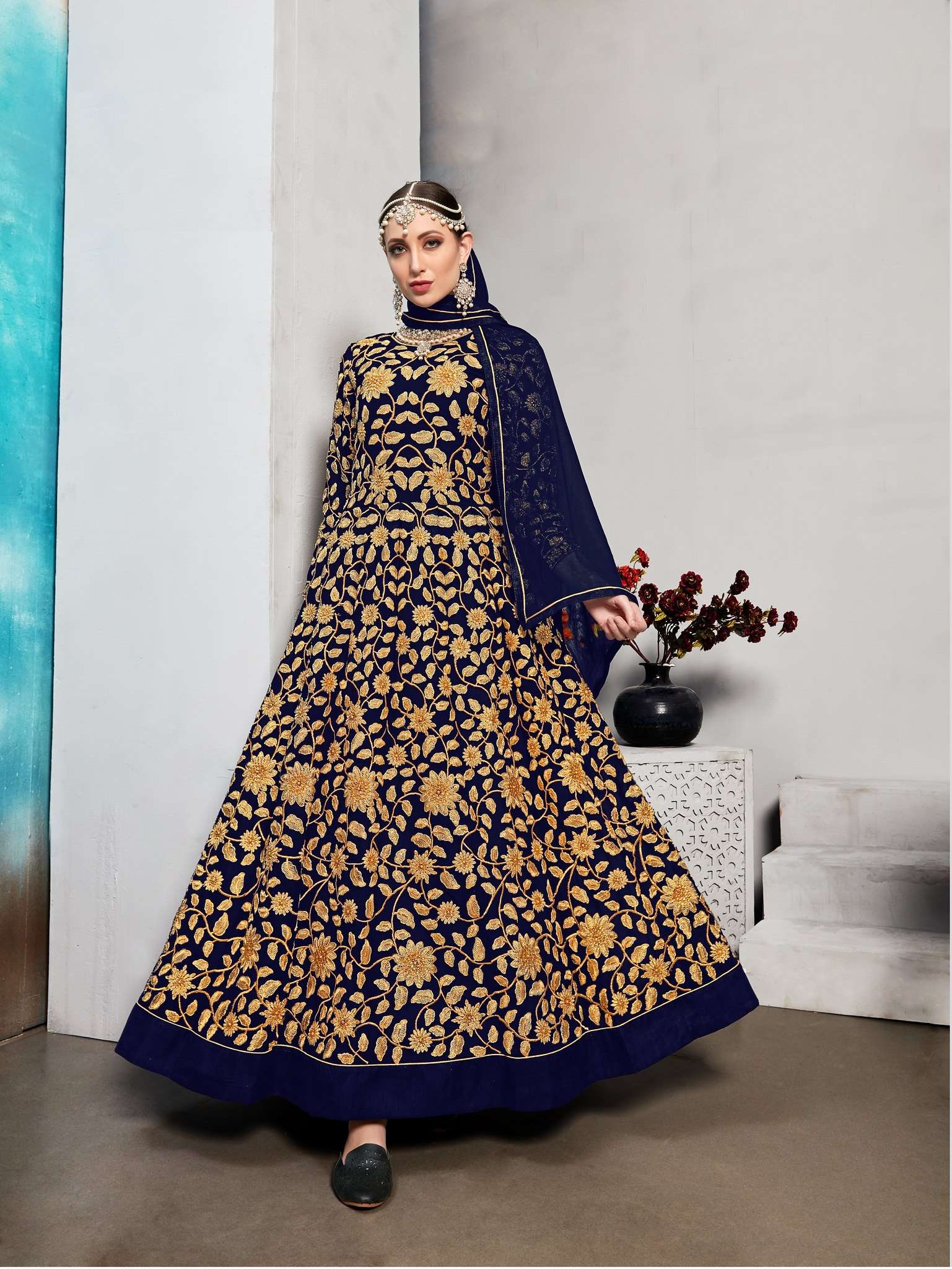 HOT SELLING FANCY LONG BLUE ANARKALI GOWN SALWAR SUIT FOR WEDDING PARTY WEAR 28002