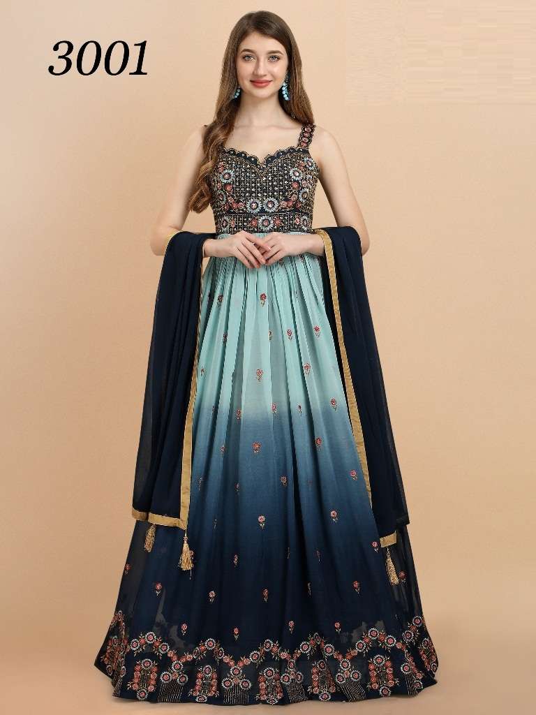 MOST POPULAR DESIGNER GOWN COLLECTION FOR WEDDING PARTY FESTIVAL WEAR MRUDANGIS 3001