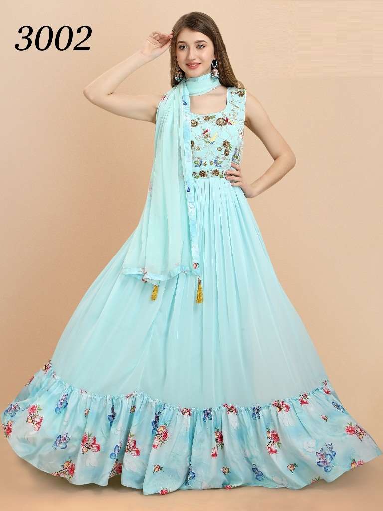 MOST POPULAR DESIGNER GOWN COLLECTION FOR WEDDING PARTY FESTIVAL WEAR MRUDANGIS 3002