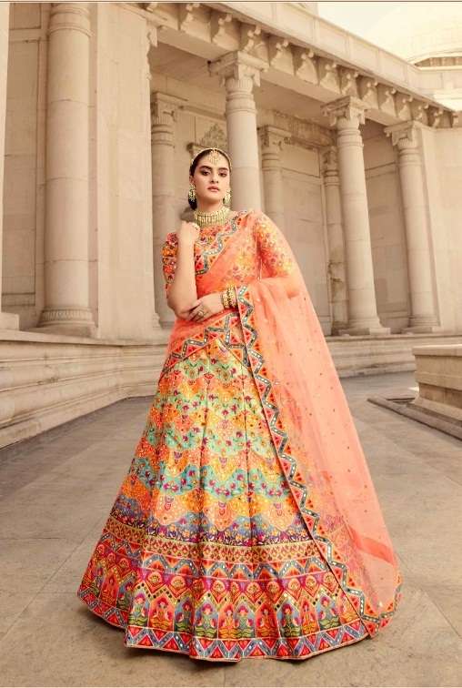 PREMIUM DESIGNER FANCY WEDDING PARTY WEAR EXCLUSIVE SILK LEHENGA CHOLI KF VEENA 2032