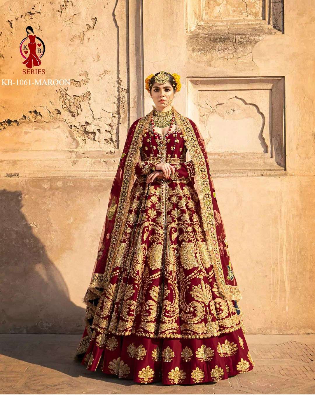 BOLLYWOOD DESIGNER BEST BRIDAL WEDDING WEAR LEHENGA CHOLI IN VELVET FABRIC KB 1061 MAROON