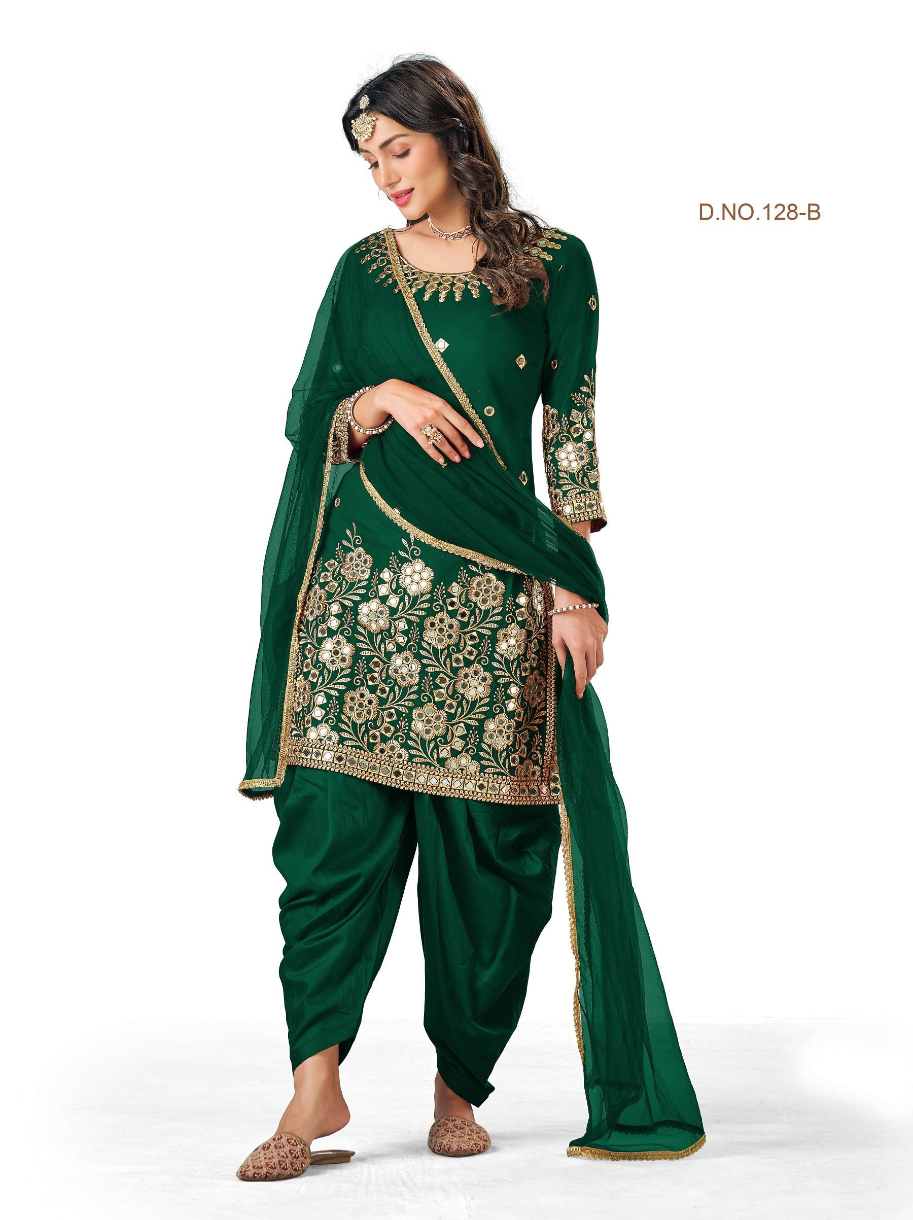 DESIGNER COTTON GREEN PATIYALA SALWAR SUIT NEW DESIGN SHREEMATEE FASHION 128 B