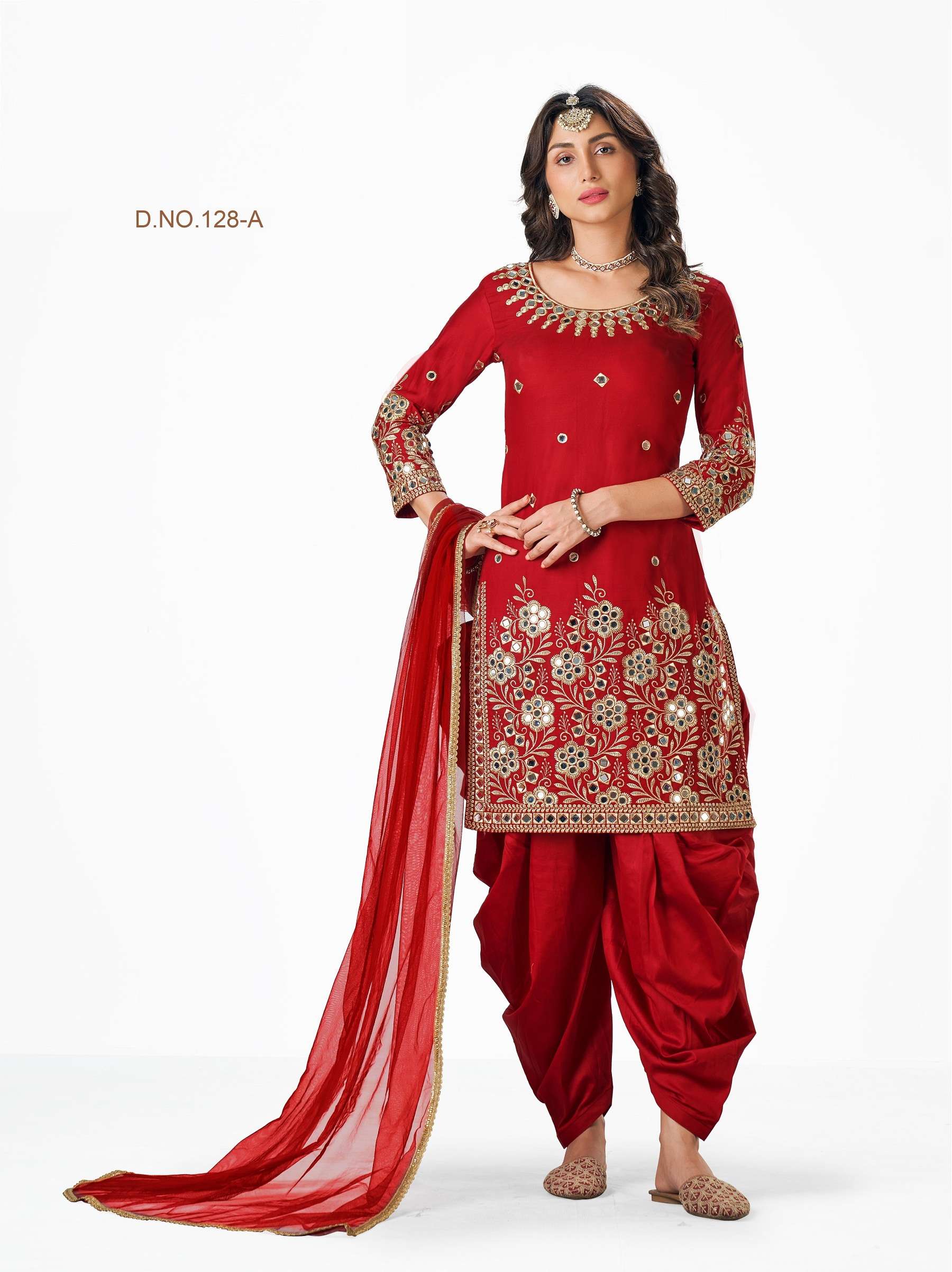 DESIGNER COTTON RED PATIYALA SALWAR SUIT NEW DESIGN SHREEMATEE FASHION 128 A