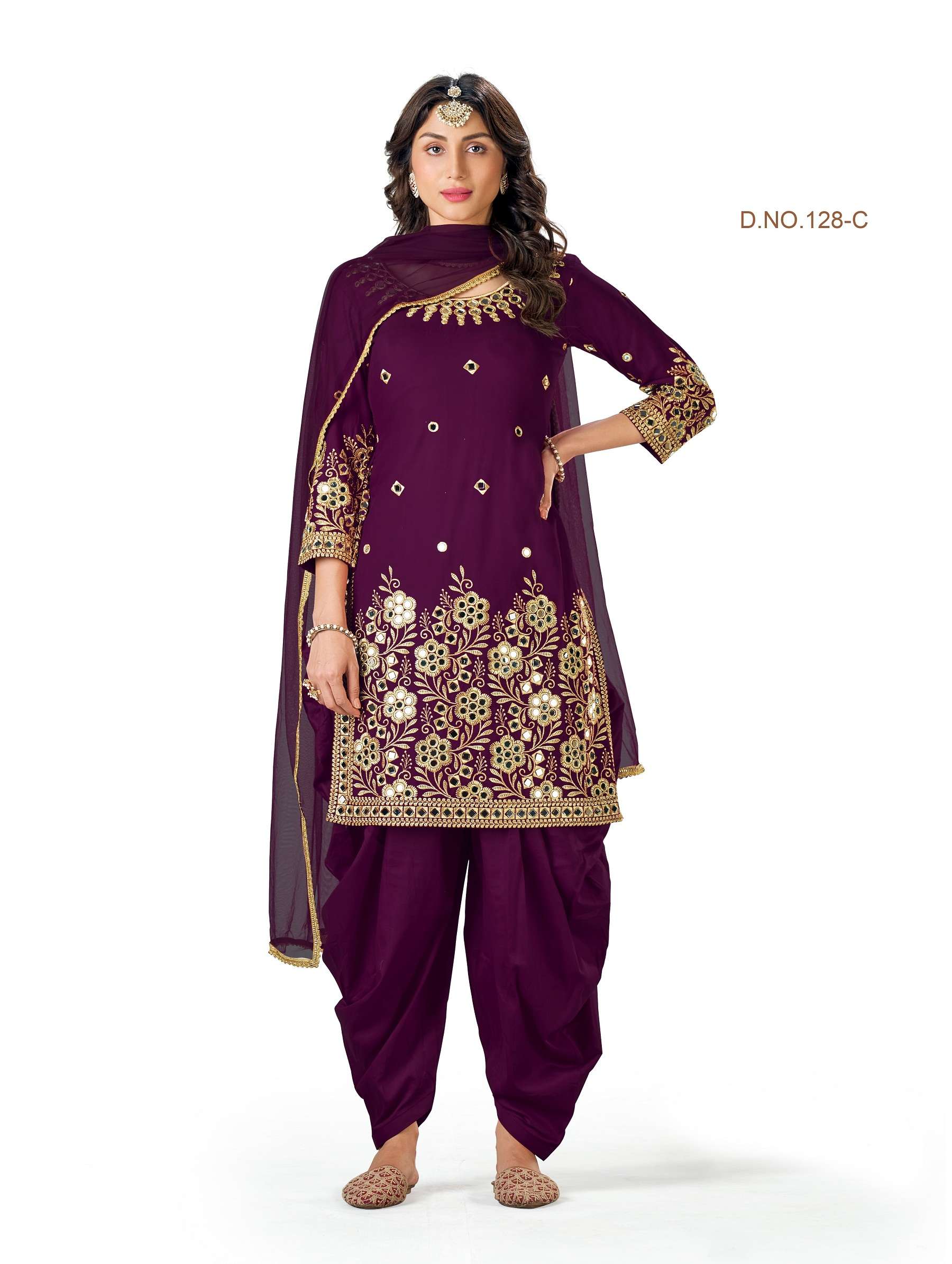 DESIGNER COTTON WINE PATIYALA SALWAR SUIT NEW DESIGN SHREEMATEE FASHION 128 C