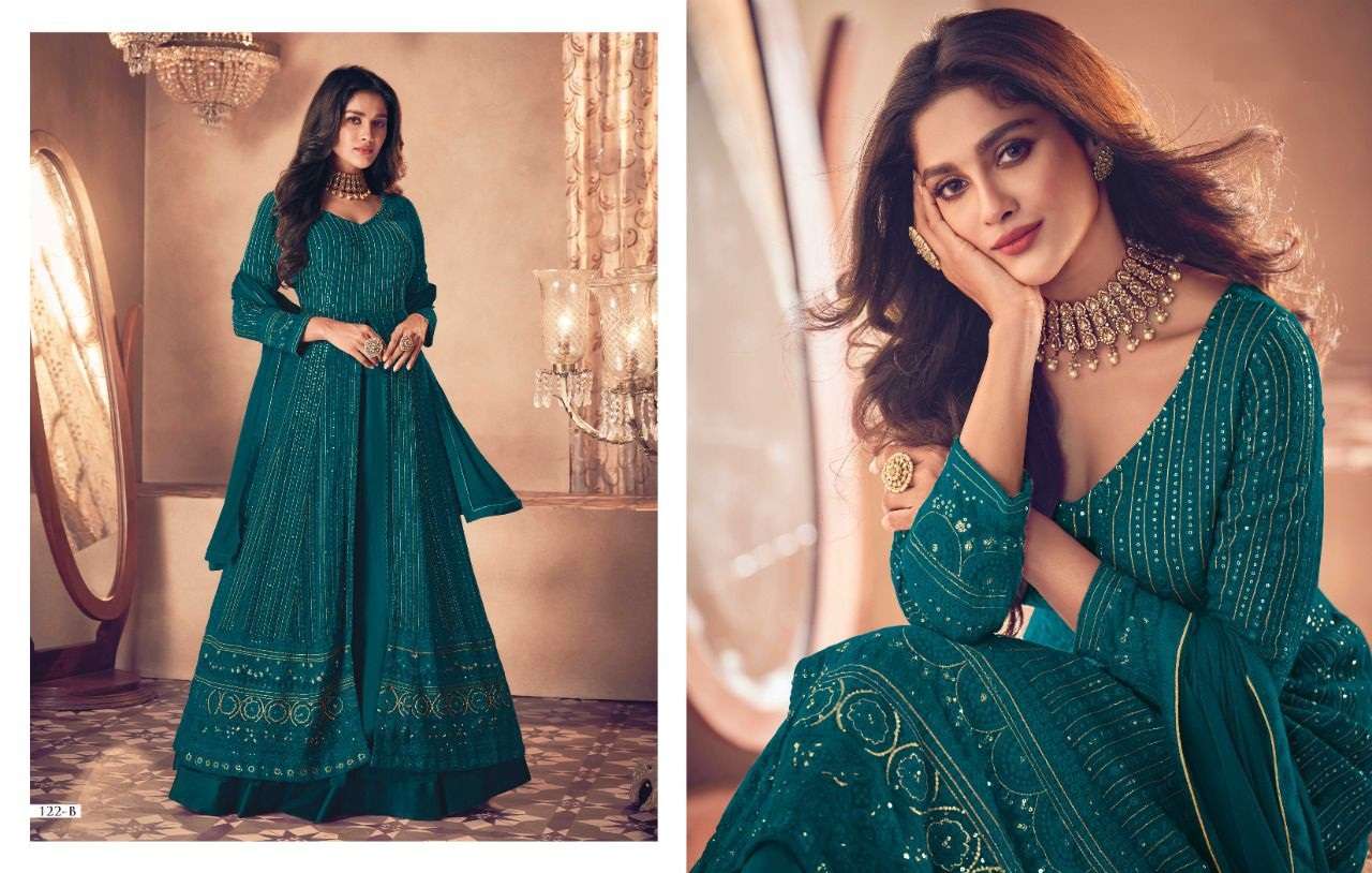 DESIGNER FANCY LONG ANARKALI SALWAR SUIT GOWN EXCLUSIVE FOR NAVRATRI PARTY WEAR SAYURI 122 BB