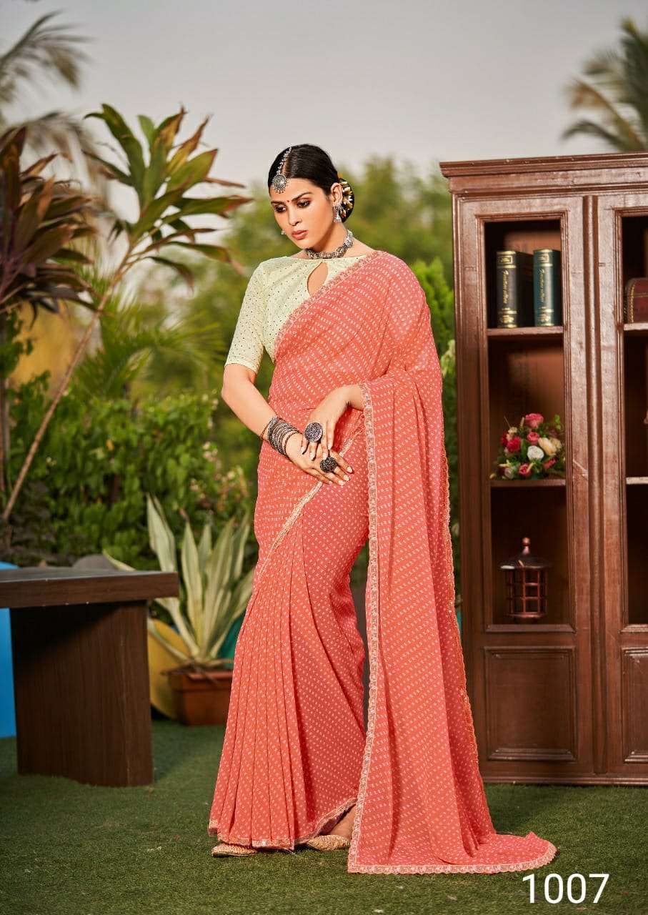 DESIGNER FANCY WEDDDING PARTY WEAR GEORGETTE SAREE SM STAVAN 1007