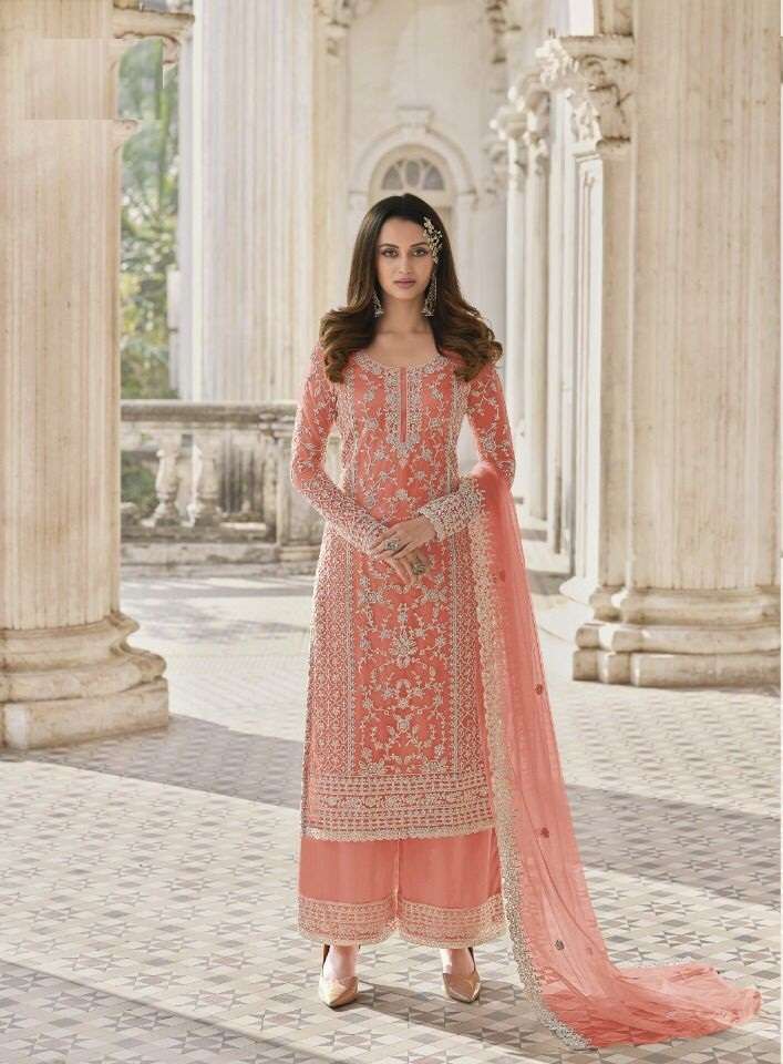 DESIGNER FANCY WEDDING PARTY FESTIVAL WEAR BUTTERFLY NET SALWAR SUIT JG 3304A