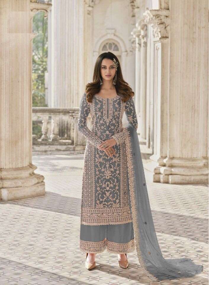 DESIGNER FANCY WEDDING PARTY FESTIVAL WEAR BUTTERFLY NET SALWAR SUIT JG 3304F