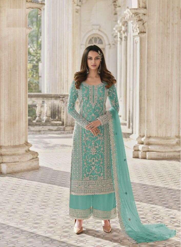 DESIGNER FANCY WEDDING PARTY FESTIVAL WEAR BUTTERFLY NET SALWAR SUIT JG 3304I