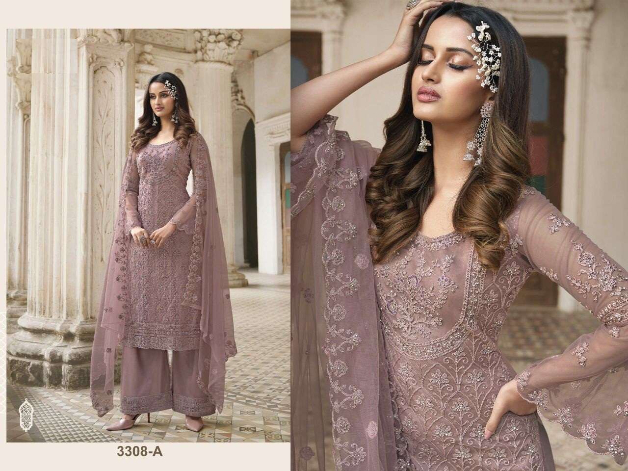 DESIGNER FANCY WEDDING PARTY FESTIVAL WEAR BUTTERFLY NET SALWAR SUIT JG 3308A