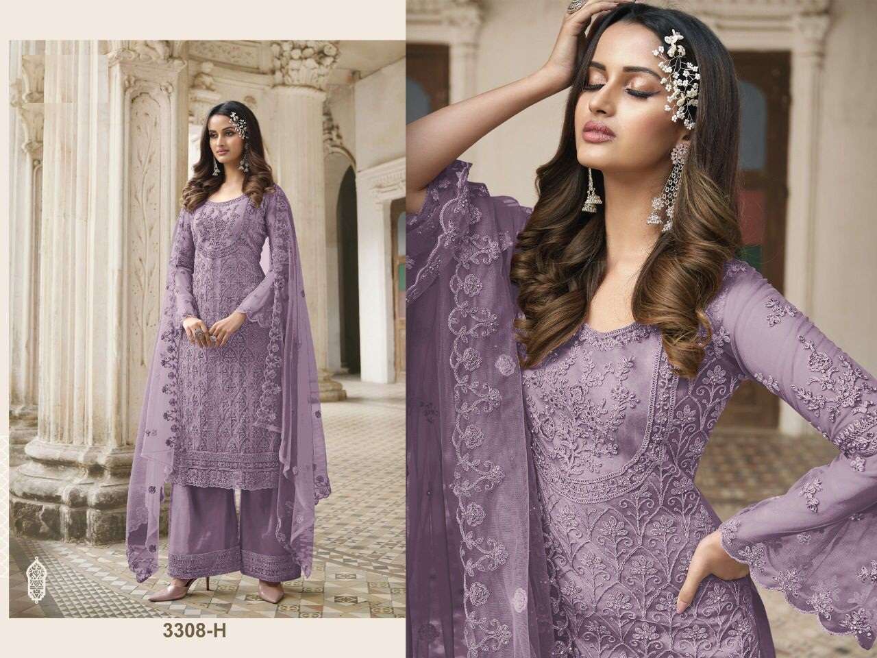 DESIGNER FANCY WEDDING PARTY FESTIVAL WEAR BUTTERFLY NET SALWAR SUIT JG 3308H