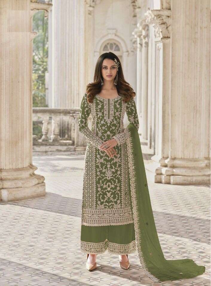 DESIGNER FANCY WEDDING PARTY FESTIVAL WEAR BUTTERFLY NET SALWAR SUIT JG 3304C