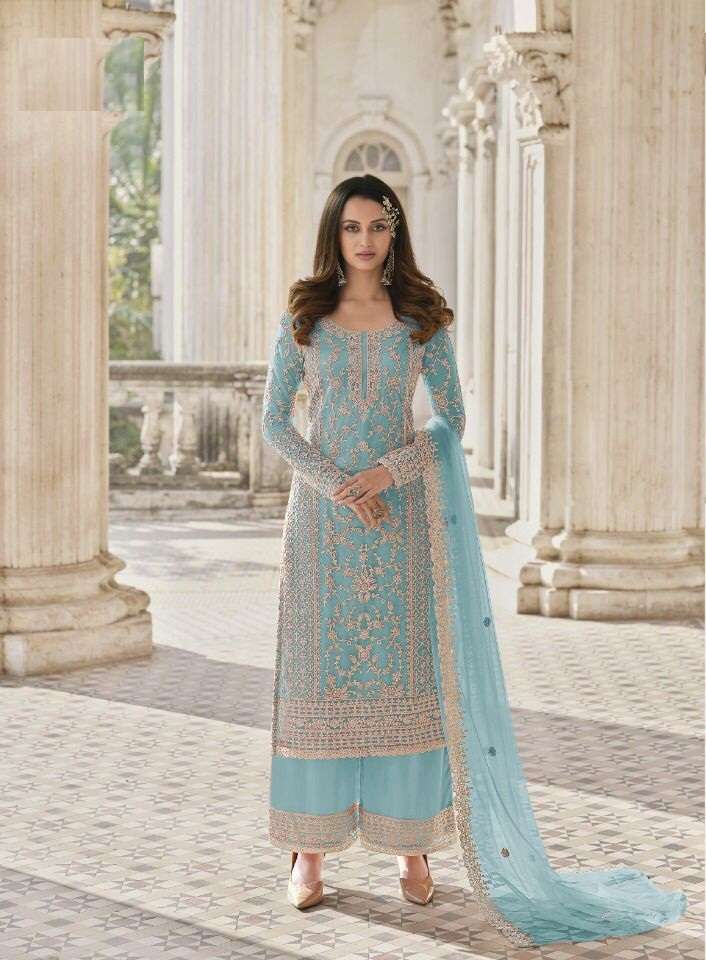 DESIGNER FANCY WEDDING PARTY FESTIVAL WEAR BUTTERFLY NET SALWAR SUIT JG 3304D