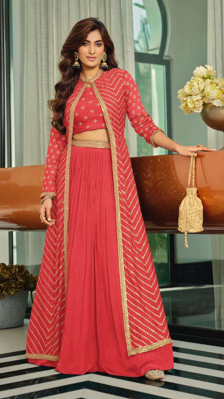 DESIGNER FANCY WEDDING PARTY WEAR CHINON SKIRT KOTI SALWAR SUIT EB NYASA 1055