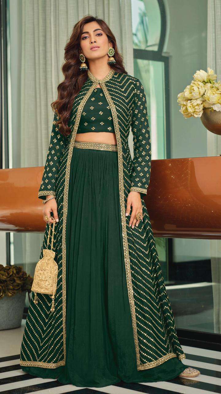 DESIGNER FANCY WEDDING PARTY WEAR CHINON SKIRT KOTI SALWAR SUIT EB NYASA 1057