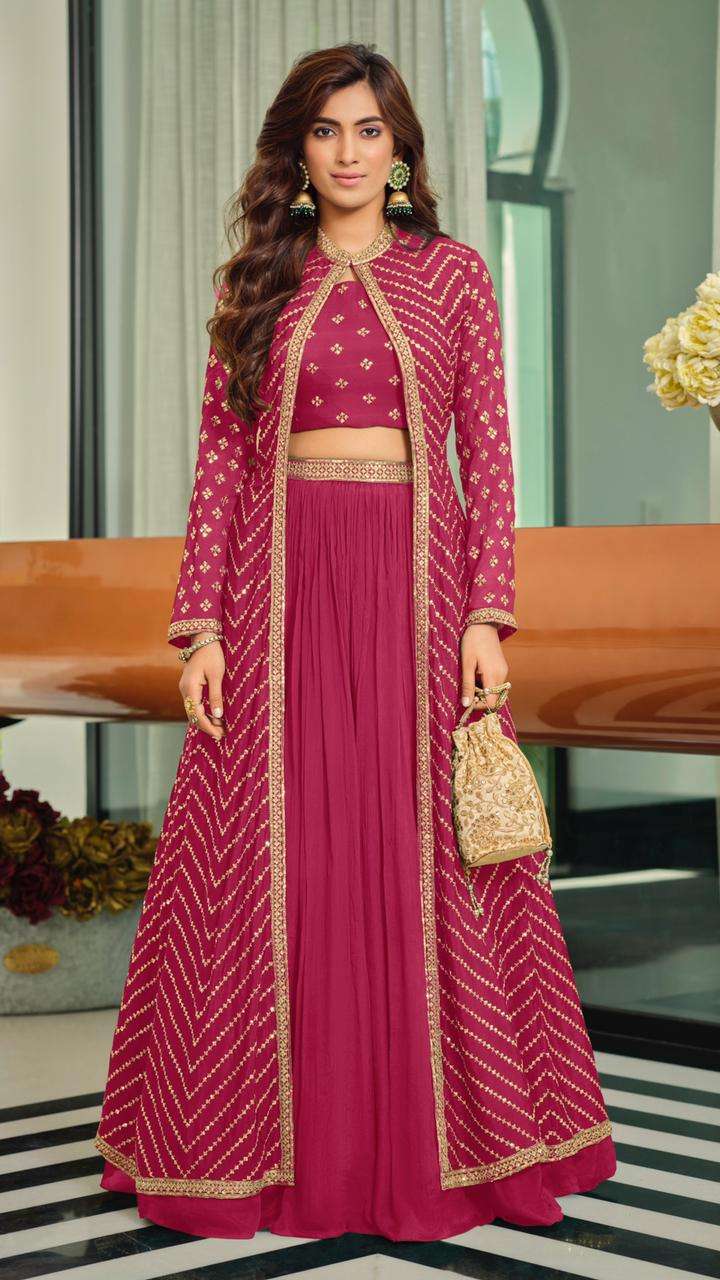 DESIGNER FANCY WEDDING PARTY WEAR CHINON SKIRT KOTI SALWAR SUIT EB NYASA 1058