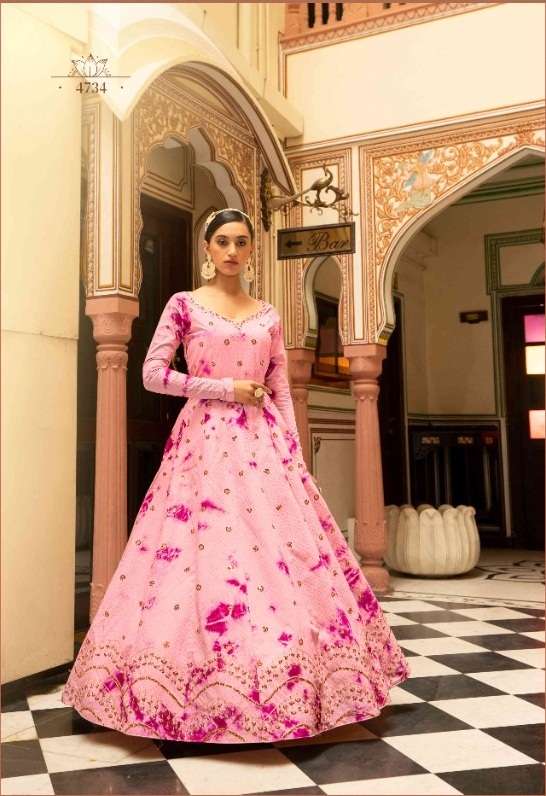 DESIGNER FANCY WEDDING PARTY WEAR COTTON SILK GOWN 4734