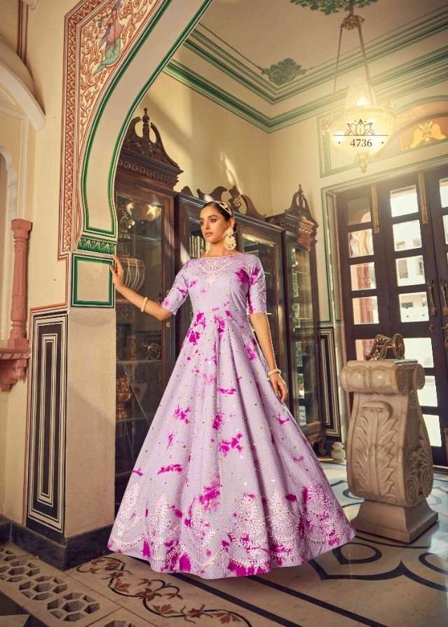 DESIGNER FANCY WEDDING PARTY WEAR COTTON SILK GOWN 4736