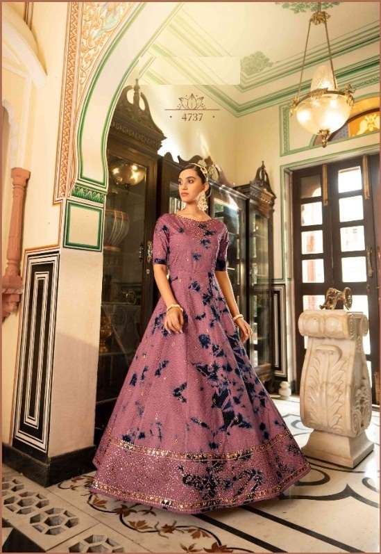 DESIGNER FANCY WEDDING PARTY WEAR COTTON SILK GOWN 4737