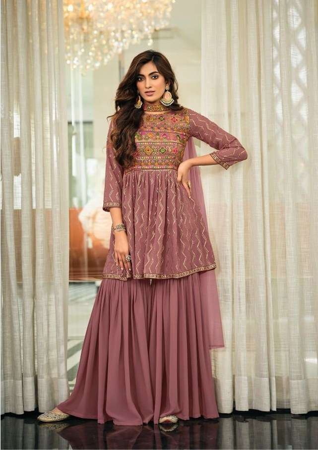 DESIGNER FANCY WEDDING PARTY WEAR GEORGETTE SHARARA SALWAR SUIT EB SPARKLE 1075