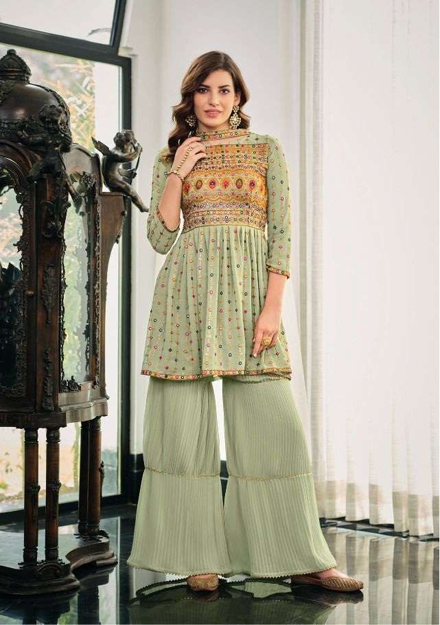 DESIGNER FANCY WEDDING PARTY WEAR GEORGETTE SHARARA SALWAR SUIT EB SPARKLE 1076