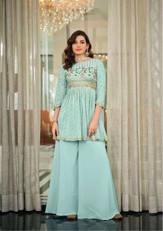 DESIGNER FANCY WEDDING PARTY WEAR GEORGETTE SHARARA SALWAR SUIT EB SPARKLE 1078