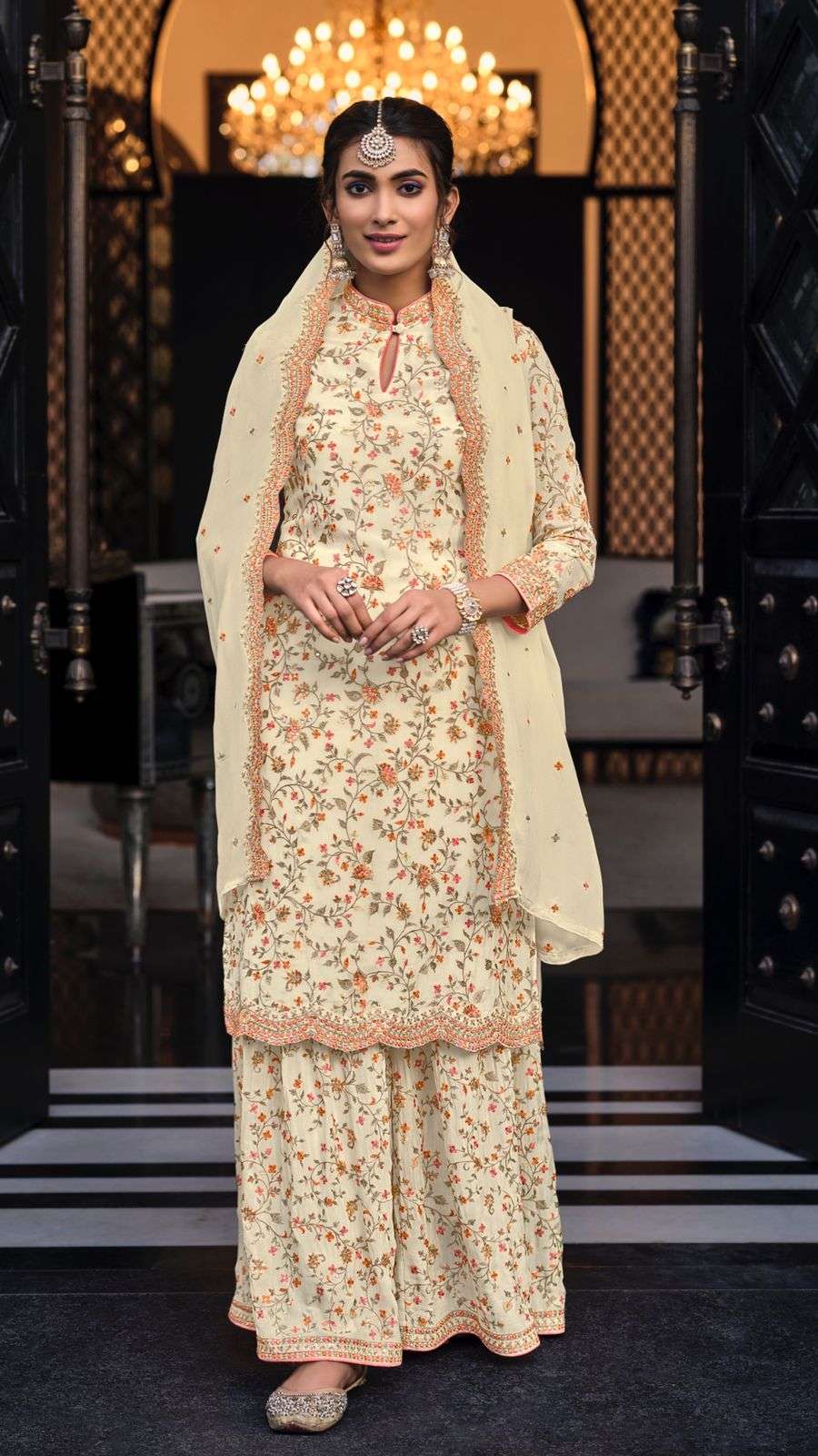 DESIGNER FANCY WEDDING PARTY WEAR GEORGETTE SHARARA SALWAR SUIT EB SHAGUN 1446