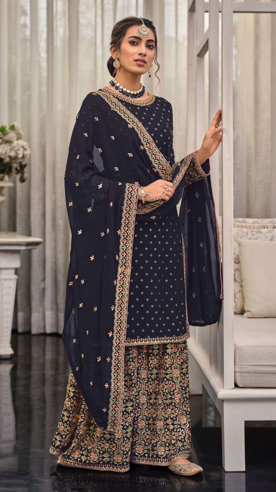 DESIGNER FANCY WEDDING PARTY WEAR GEORGETTE SHARARA SALWAR SUIT EB SHAGUN 1448