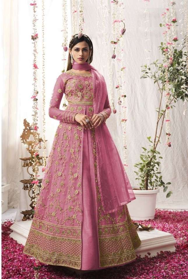 DESIGNER FANCY WEDDING PARTY WEAR LONG GOWN STYLE ANARKALI SALWAR SUIT VIOLET 5305 B