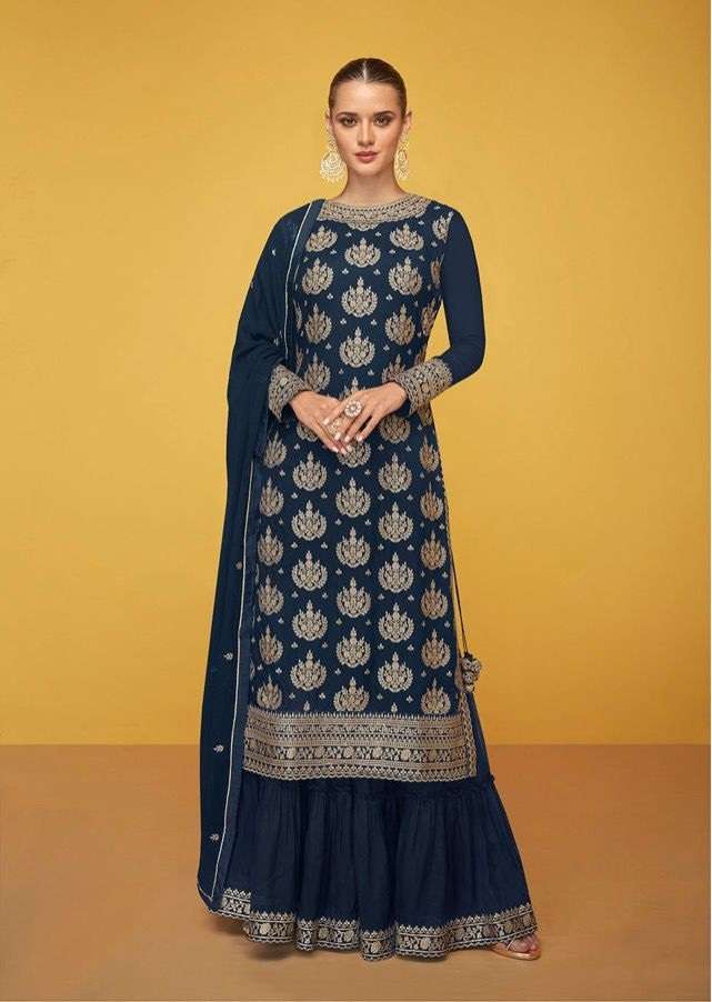 DESIGNER FANCY WEDDING PARTY WEAR REAL GEORGETTE SKIRT SALWAR SUIT AF ALEENA 5195 A