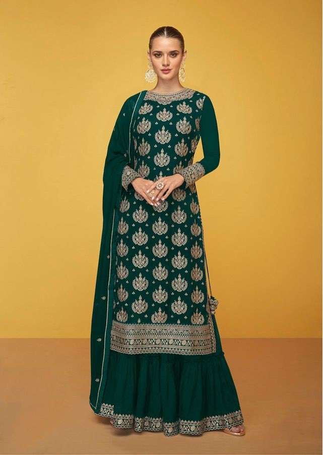 DESIGNER FANCY WEDDING PARTY WEAR REAL GEORGETTE SHARARA SALWAR AF ALEENA 5195 C