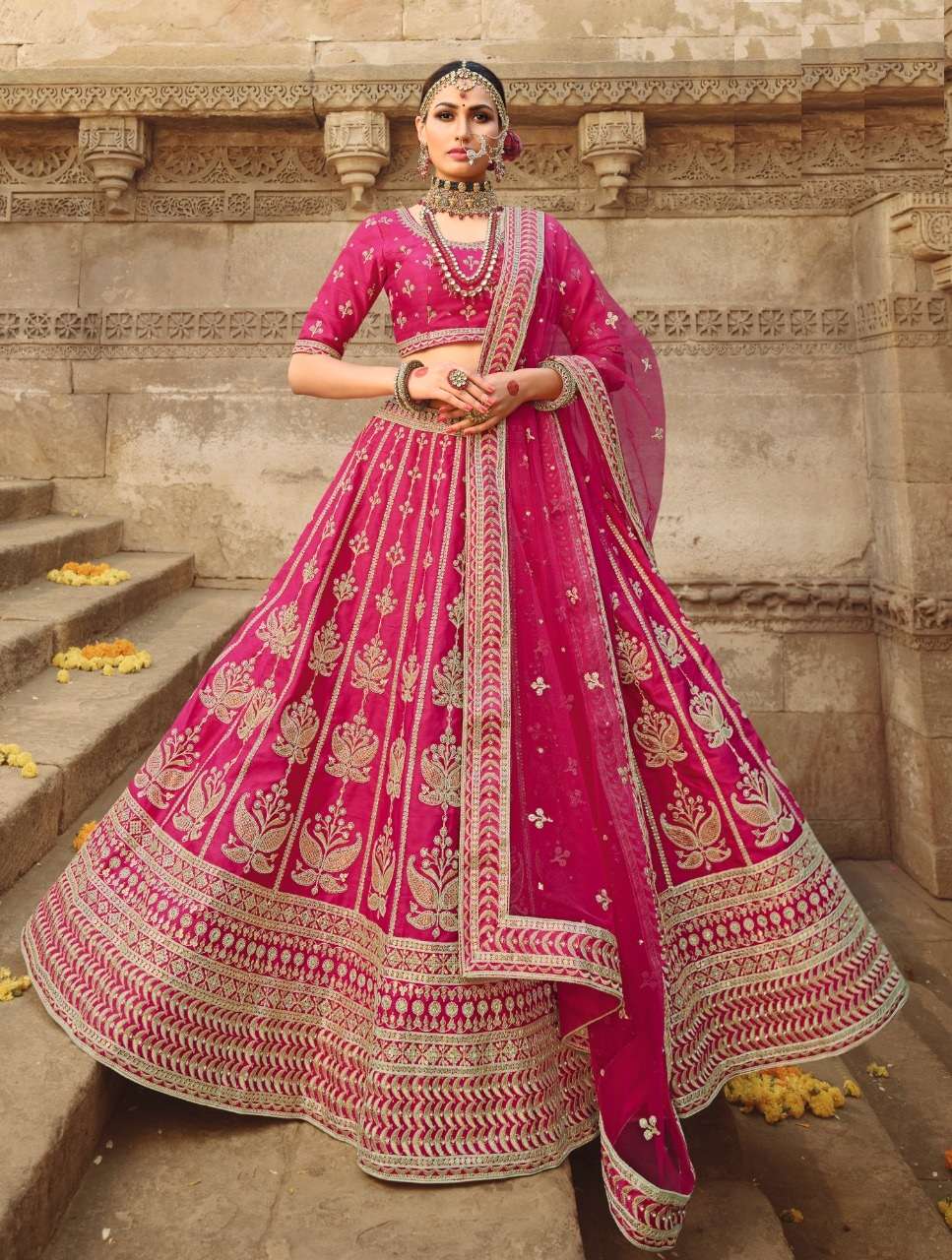 DESIGNER FANCY WEDDING PARTY WEAR SILK BRIDAL LEHENGA CHOLI COLLECTION SM 944