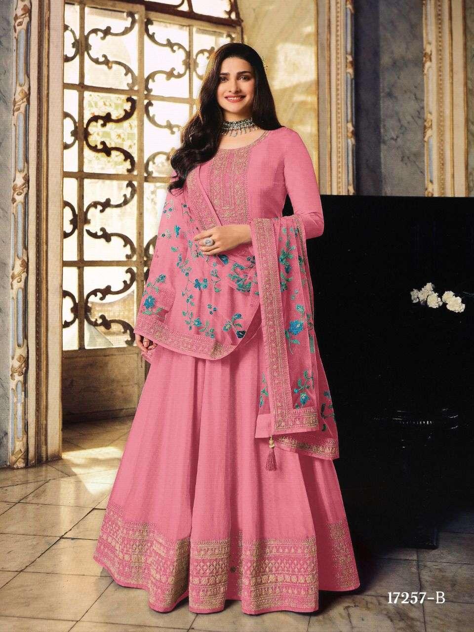 DESIGNER FANCY WEDDING PARTY WEAR SILK SHARARA SALWAR SUIT 17257 B