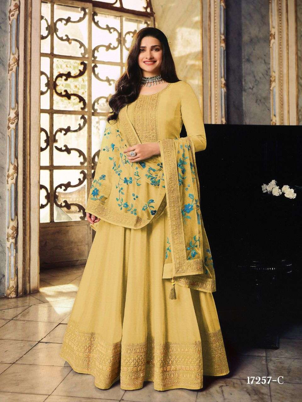 DESIGNER FANCY WEDDING PARTY WEAR SILK SHARARA SALWAR SUIT 17257 C